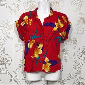 Stoplight Red Floral Print Button Up Shirt